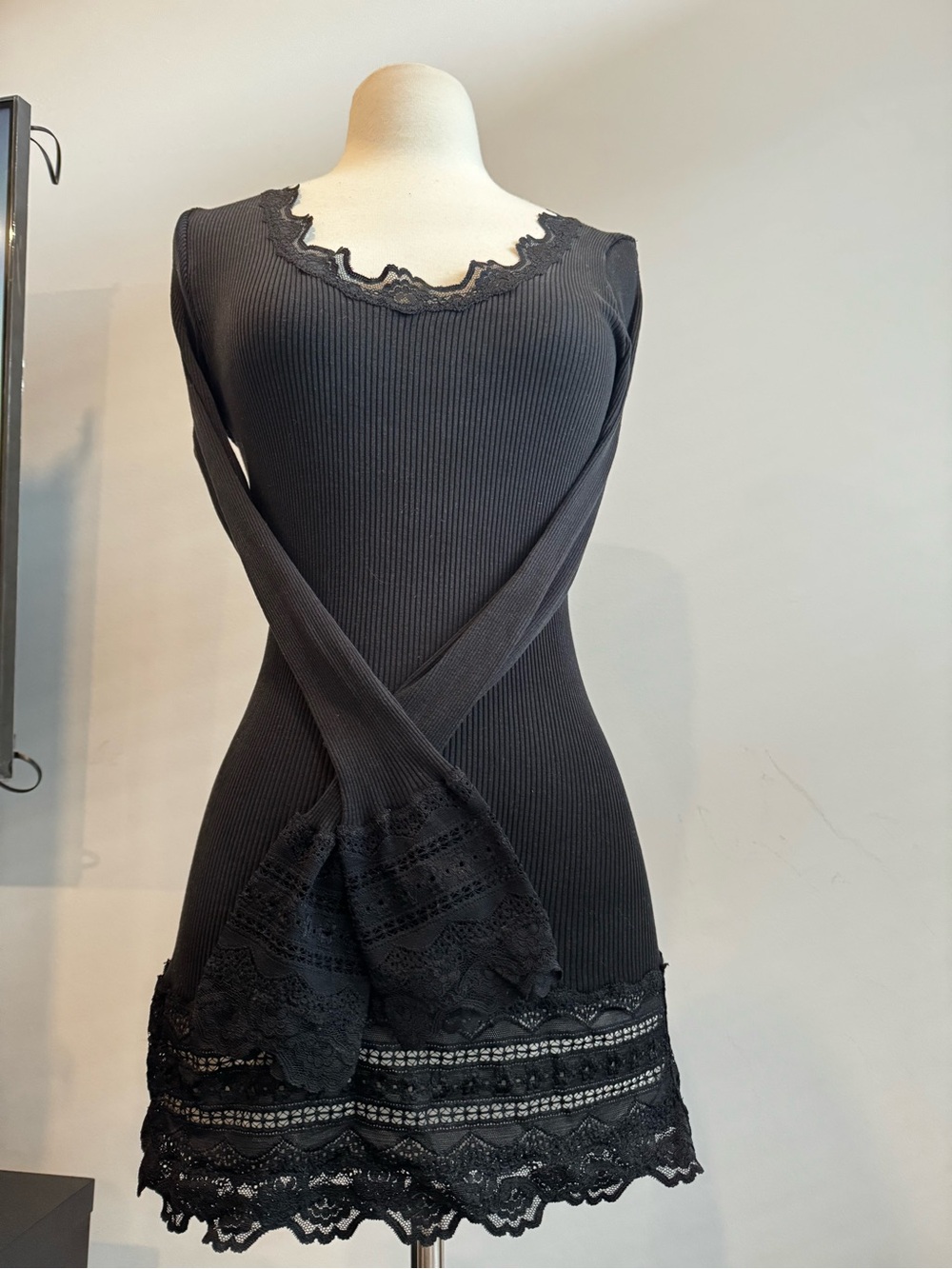 Rosemunde Copenhagen Black Silk Blend Lace Knit Tunic Dress XL
